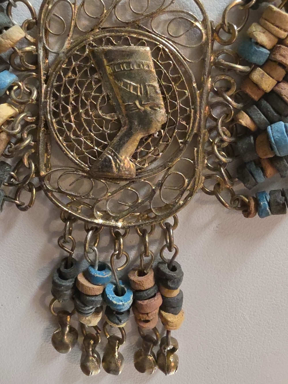 Vintage Egyptian Revival Nefertiti Terra Cotta Bead Necklace and Earring Set - Picture 2 of 9